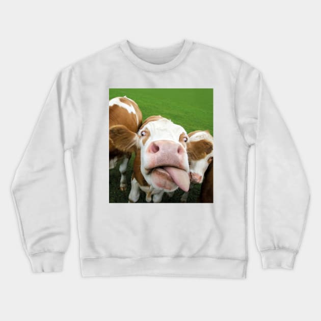 Funny Cow Tongue Smile Happy Gift Crewneck Sweatshirt by Lisa L. R. Lyons